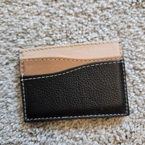 Noonday Collection Leather Card Holder Wallet Black Tan Cream Tri-Color Slim